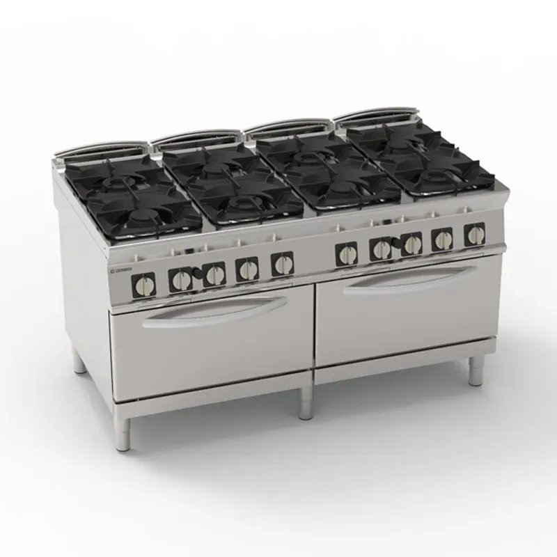 Tecnoinox - Fourneau dessus gaz sur fours gaz statique GN2/1 + placard - 8 feux - Gamme 900 - Modules 400 - P2FG16GG9