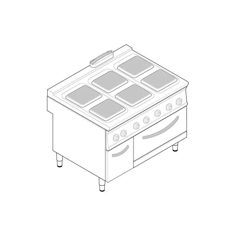 Tecnoinox - Fourneau dessus électrique sur four électrique ventilé GN1/1 + placard - 6 plaques carrées - Gamme 900 - PF12VE9