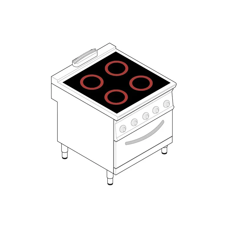 Tecnoinox - Fourneau dessus électrique sur four électrique ventilé GN1/1 - 4 plaques vitrocéramiques - Gamme 900 - PFC8VE9