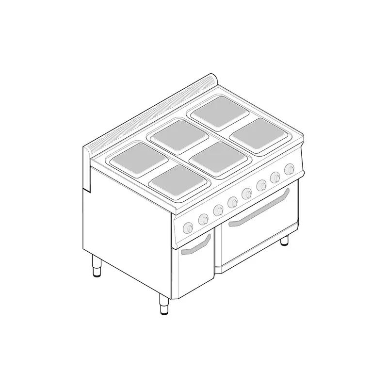 Tecnoinox - Fourneau dessus électrique sur four électrique + placard - 6 plaques carrées - Gamme 700 - Modules 350 - PFS105V7
