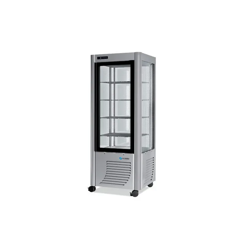 Furnotel - Vitrine réfrigérée positive - 4 faces vitrées - 400 litres - Fixe / Grilles chromées - 1 porte - 400FLEDT