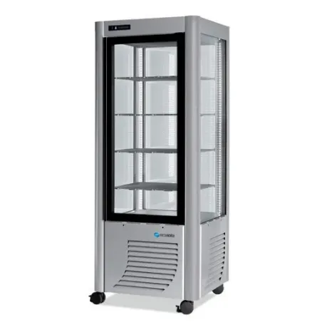 Furnotel - Vitrine réfrigérée positive - 4 faces vitrées - 400 litres - Fixe / Grilles chromées - 1 porte - 400FLEDT