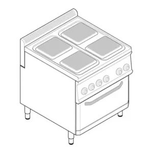 Tecnoinox - Fourneau dessus électrique sur four électrique ventilé GN 1/1 - 4 plaques carrées - PFS70V7