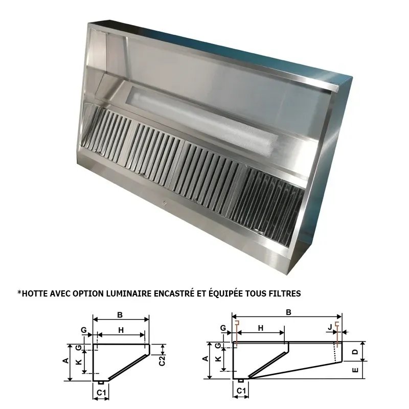 Furnotel - Hotte statique - Sans avancée - Longueur 500 mm  - Hauteur 400 mm - C3905