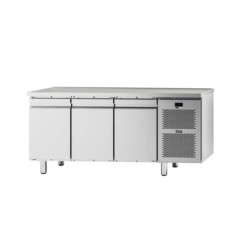Soubassement réfrigéré positif -2/+8°C avec plan de travail - GN 1/1 - 3 portes - Avec groupe - NEOS - SBR3P - ILSA