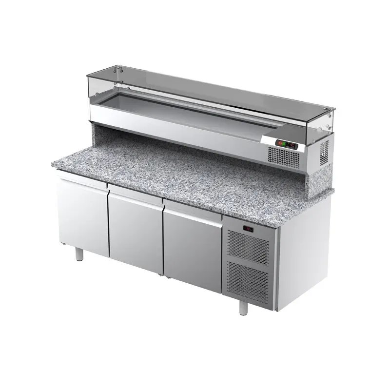 Table à pizza positive 0/15°C avec dessus granit - 3 portes - Avec groupe - NEOS - TPIZ3P - ILSA
