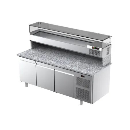 Table à pizza positive 0/15°C avec dessus granit - 3 portes - Avec groupe - NEOS - TPIZ3P - ILSA